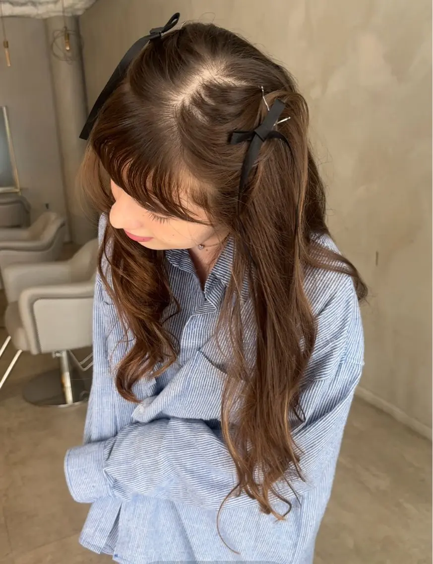 ロング カラー ブリーチ ブラウンカラー ブリーチなしカラー 透明感カラー/パーマ オレンジmiyo⭐️のヘアスタイル