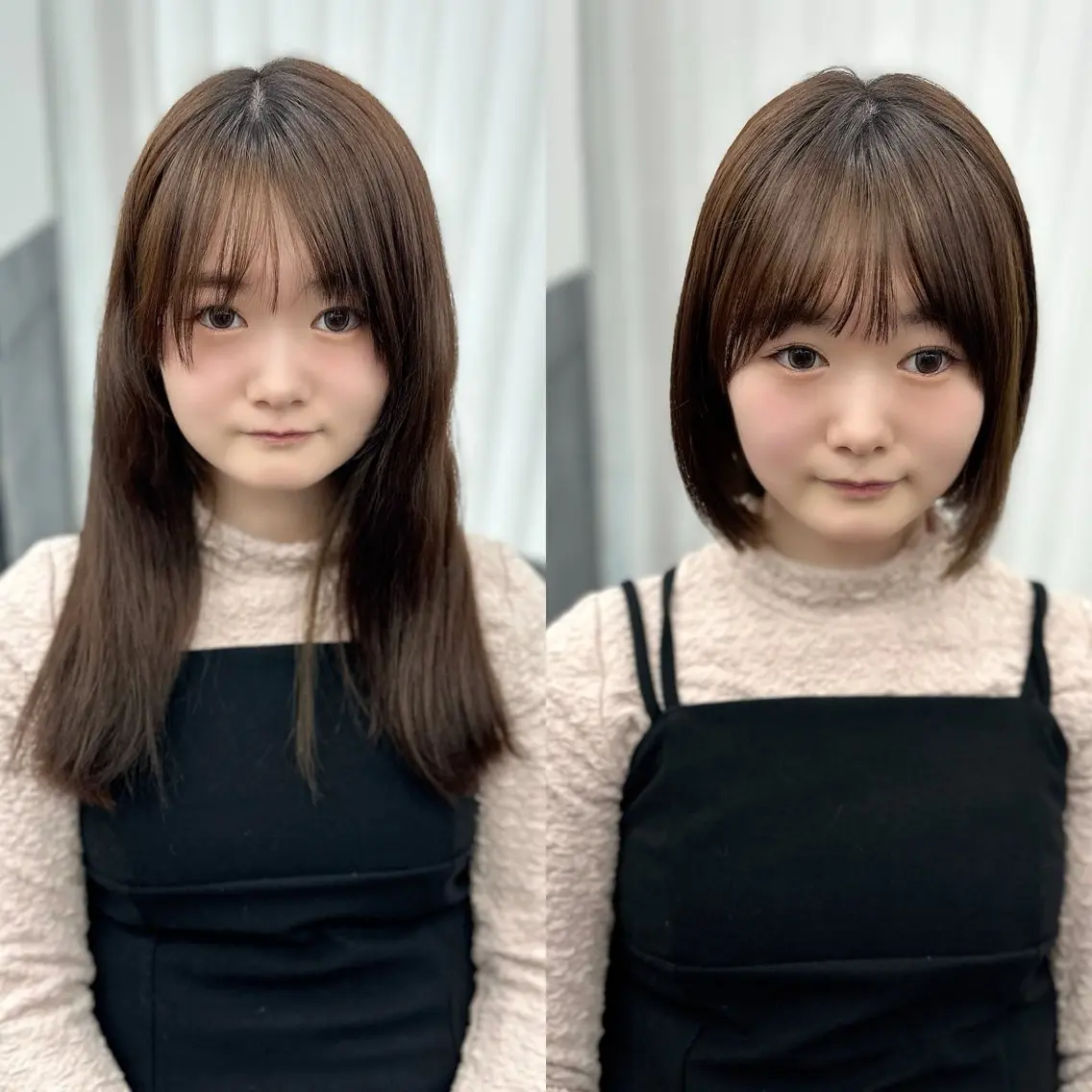 ミディアム カラー パーマ ヘアアレンジ メンズ キッズ レイヤーカット／ 巻ける縮毛矯正のヘアスタイル