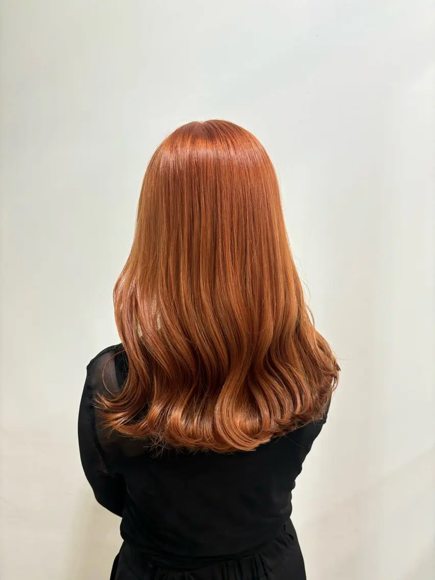 セミロング カラー ブラウンカラー オレンジ オレンジブラウン カット ヘアカラー たなか もえなのヘアスタイル
