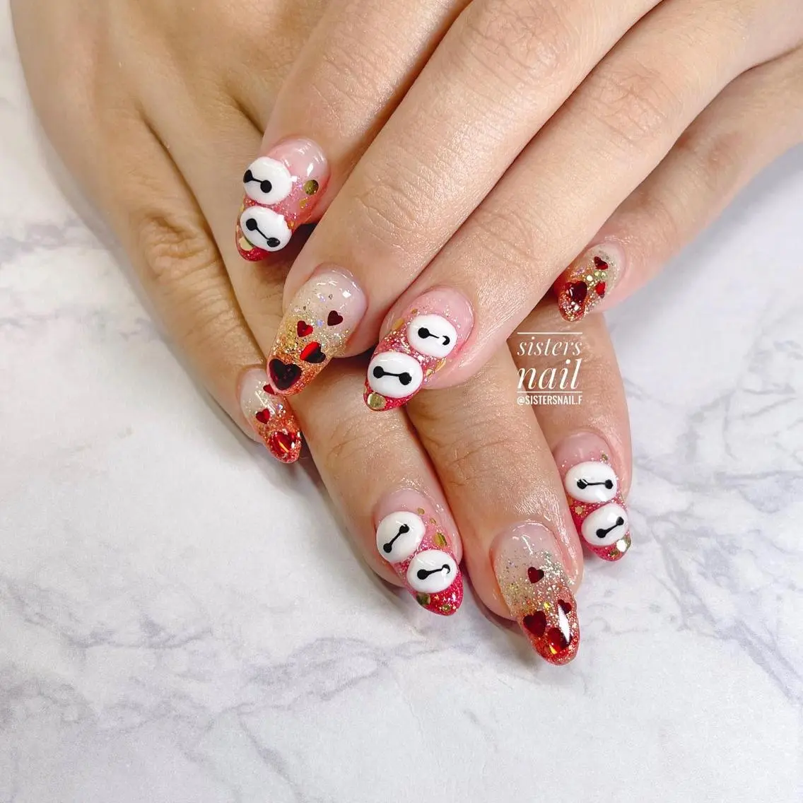 ネイル アートネイル グラデーション ハート ホログラムネイル キラキラネイル sisters nail.fのネイルデザイン