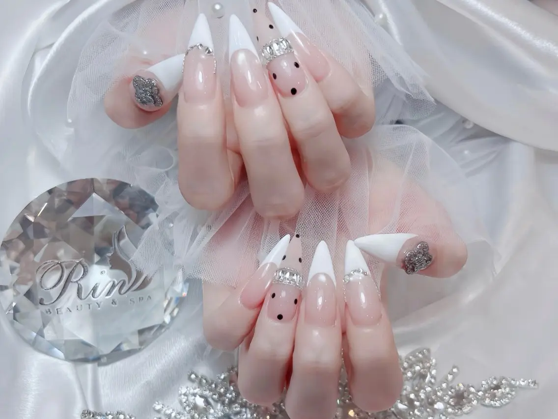ネイル べっ甲ネイル ブルー 長さ出し フレンチネイル ジェルネイル ハンドネイル Rin Nail 新大久保店のネイルデザイン