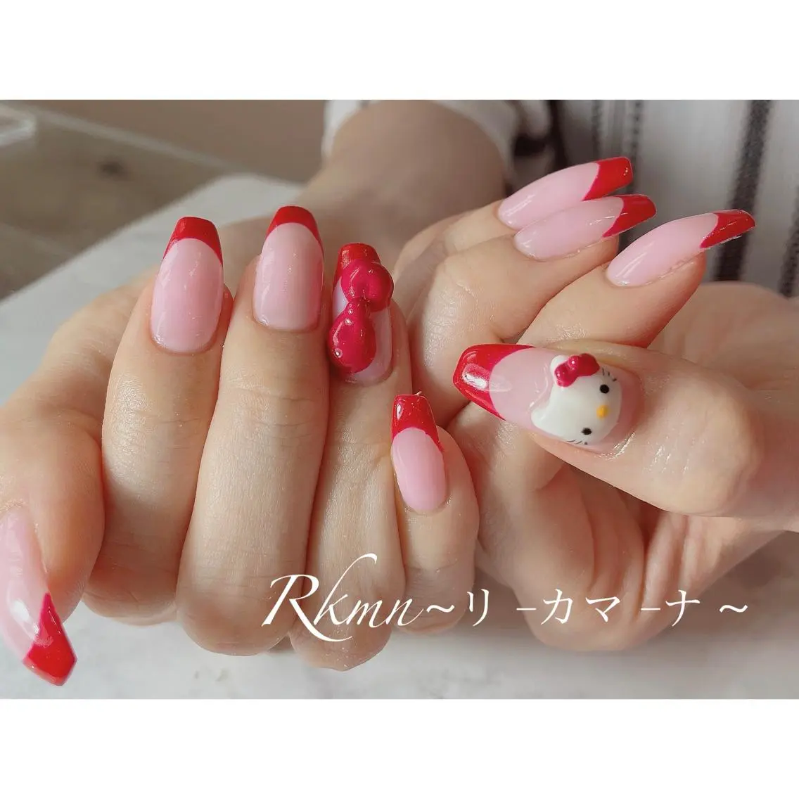 ネイル アートネイル フレンチネイル リボン 春ネイル Rkmn ~リ-カマ-ナ~のネイルデザイン