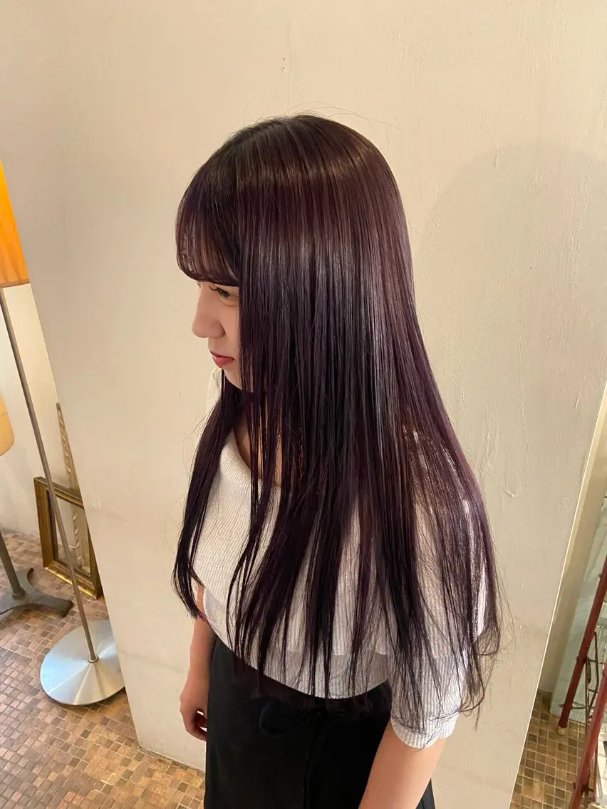 ロング カラー カシス ピンクカラー ヘアカラー トリートメント 美容室はなこ✳︎ むうのヘアスタイル