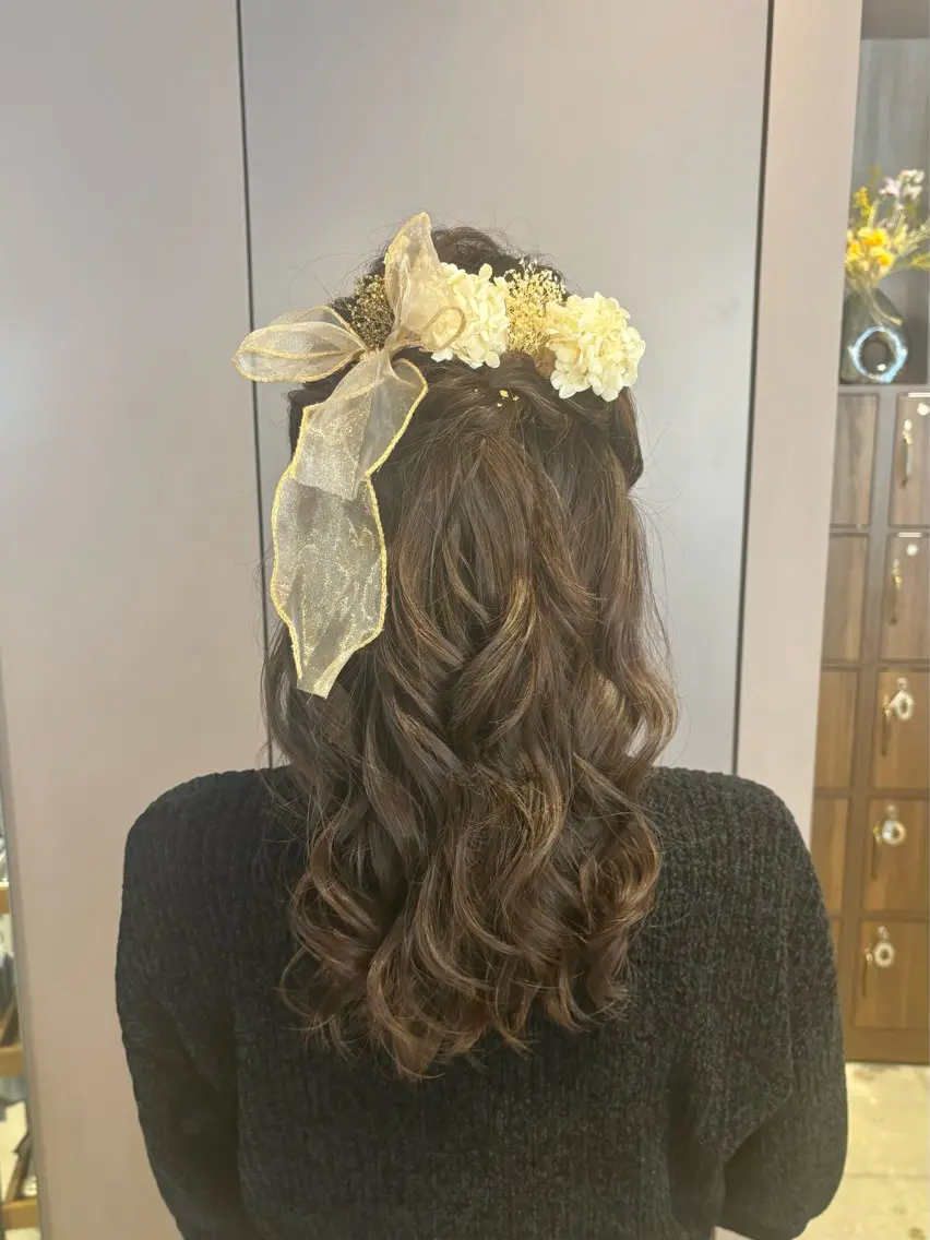 ヘアアレンジ ハーフアップ ヘアセット 🎼レイヤー/透明感 カラー/nene♬のヘアスタイル