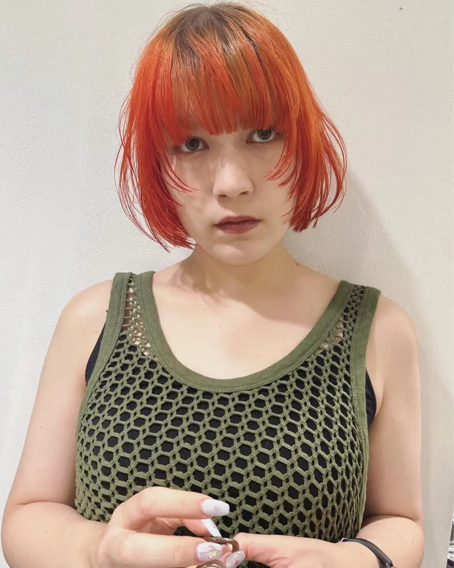 ショート カラー ベージュカラー ブリーチ ケアブリーチ オレンジ ボブ カット ヘアカラー トリートメント 村上雅人 ナチュラルモードのヘアスタイル