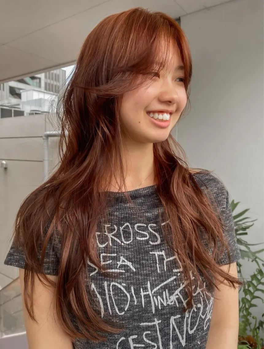 ロング カラー ヘアアレンジ ブリーチ ブリーチなしカラー レイヤーカット 🎀韓国レイヤー 🎀白石菜々のヘアスタイル