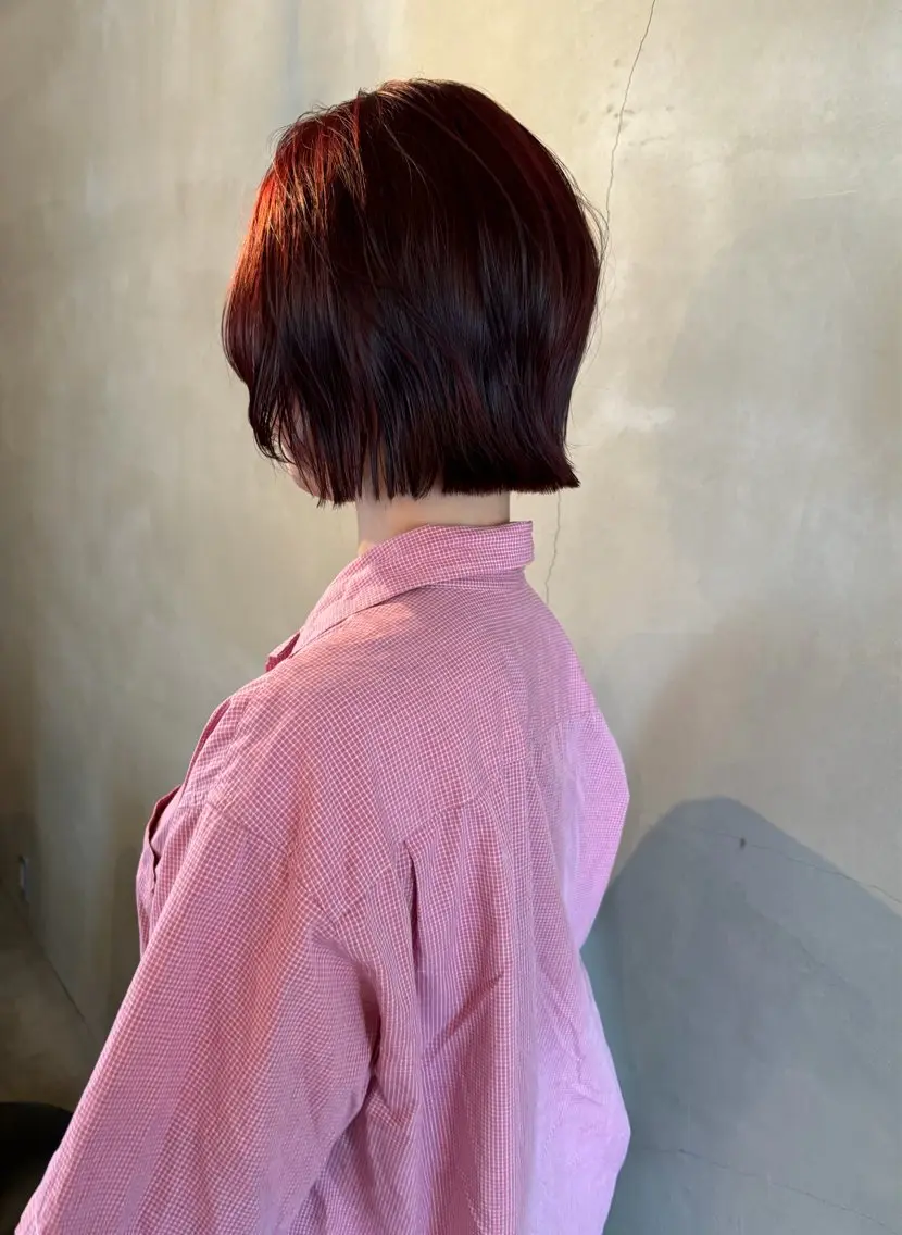 ミディアム カラー 切りっぱなしボブ ブリーチ ブリーチなしカラー ボブ カット ヘアカラー 林　蓮/レイヤー /透明感カラーのヘアスタイル