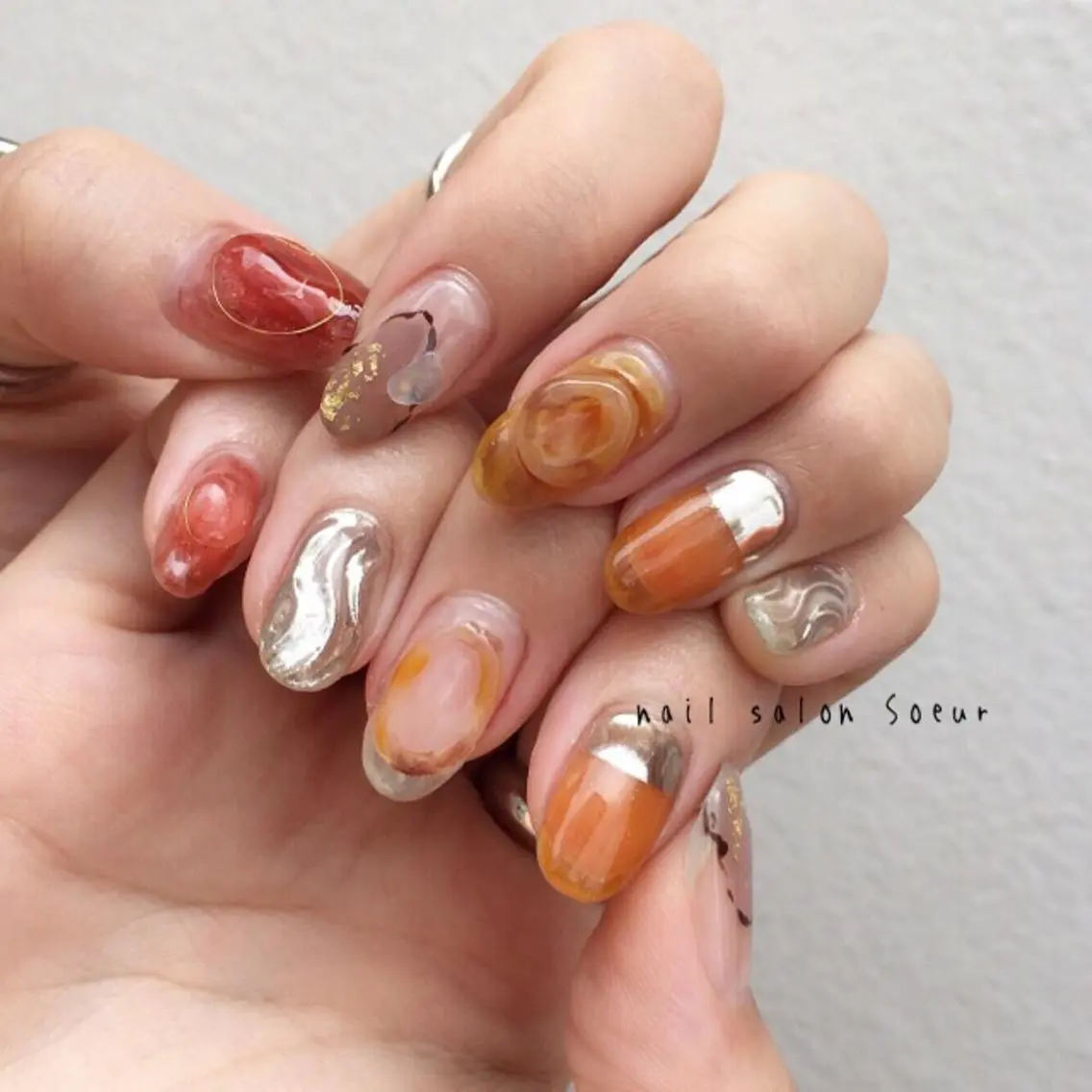 ネイル アートネイル 長さ出し ジェルネイル マットネイル ミラーネイル ハンドネイル nail salon Soeurのネイルデザイン
