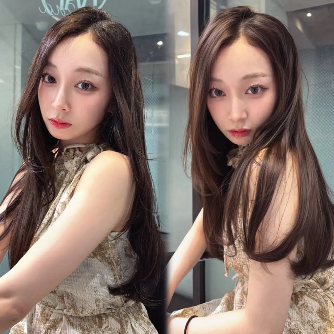 ロング カラー 透明感カラー グレージュ ミント レイヤーカット 小顔カット ヘアカラー トリートメント 福岡美髪矯正/ KAEDEのヘアスタイル