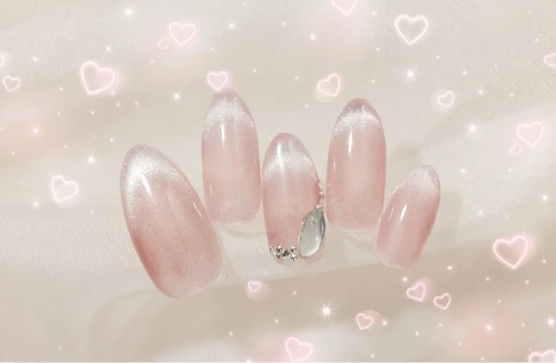 ネイル キラキラネイル マグネットネイル ピンク SAKURA ʚ🎀ɞのネイルデザイン