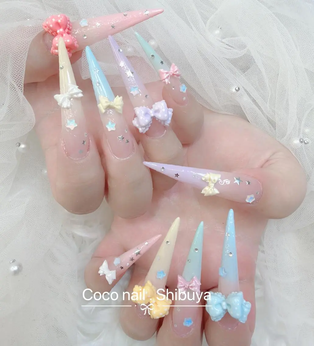 ネイル 成人式 大理石ネイル(マーブル) リボン 夏ネイル ネイルチップ ハンドネイル Min Coco nailのネイルデザイン