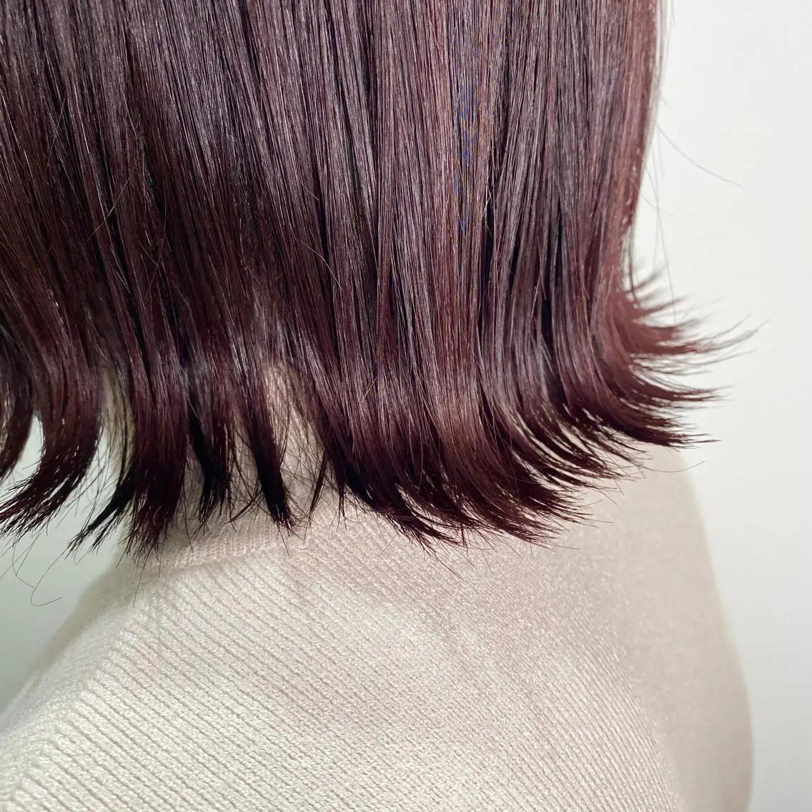 ミディアム カラー 切りっぱなしボブ ボルドーカラー ボブ 暖色カラー🍊 せきゆうかのヘアスタイル
