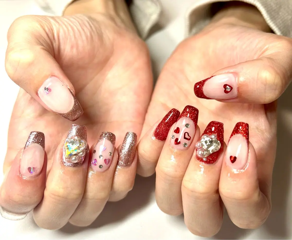 ネイル ハート バレンタイン ハンドネイル 🌙🫧CHARME (RUKA)🦋🫧のネイルデザイン