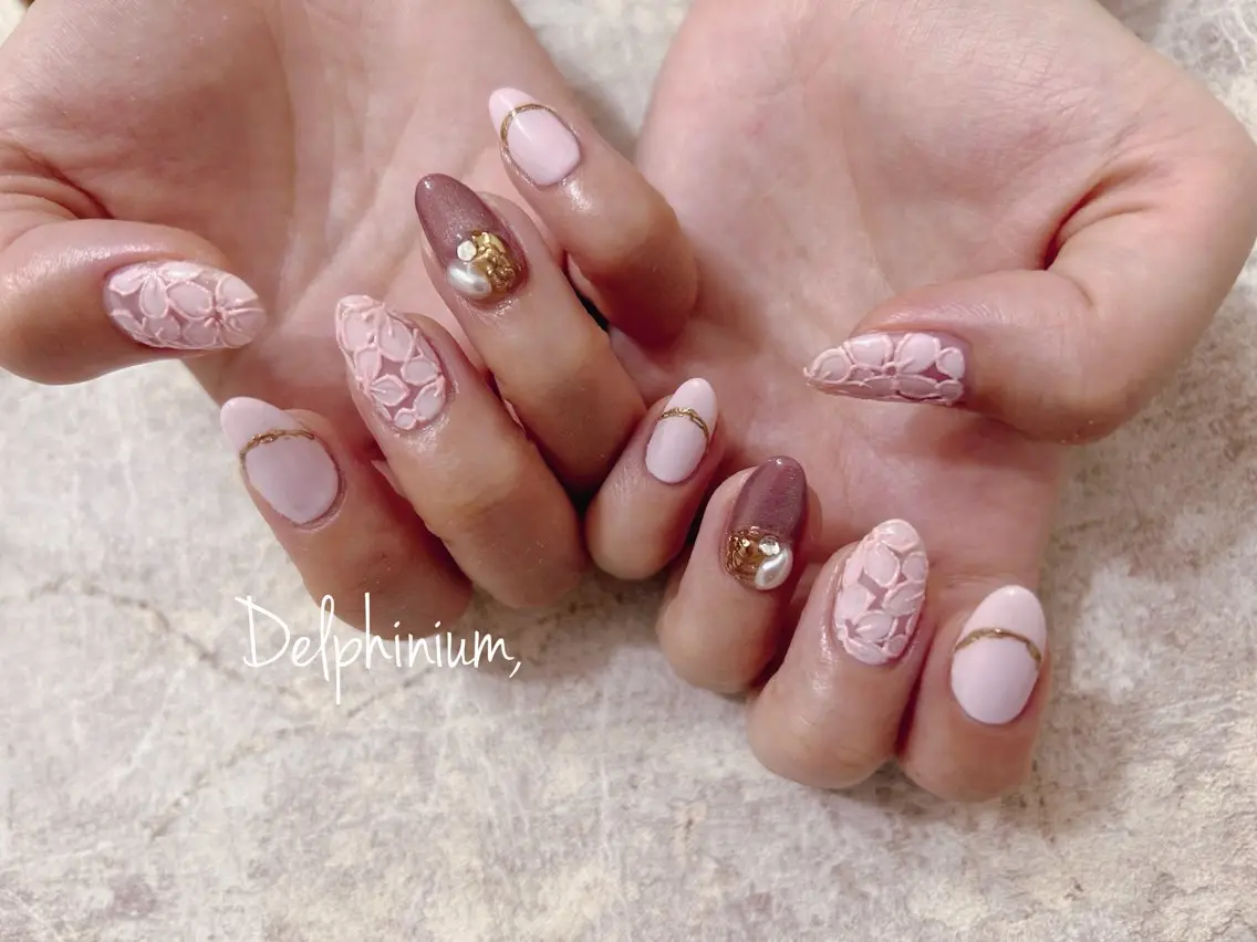 ネイル 桜ネイル レース ハンドネイル 岡本 友恵のネイルデザイン