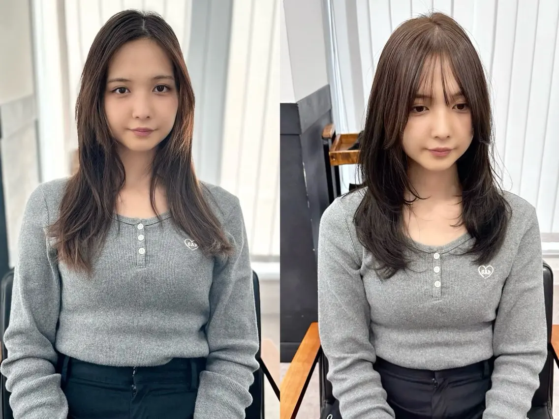 セミロング カラー パーマ ヘアアレンジ メンズ キッズ カット レイヤーカット/ 巻ける縮毛矯正のヘアスタイル