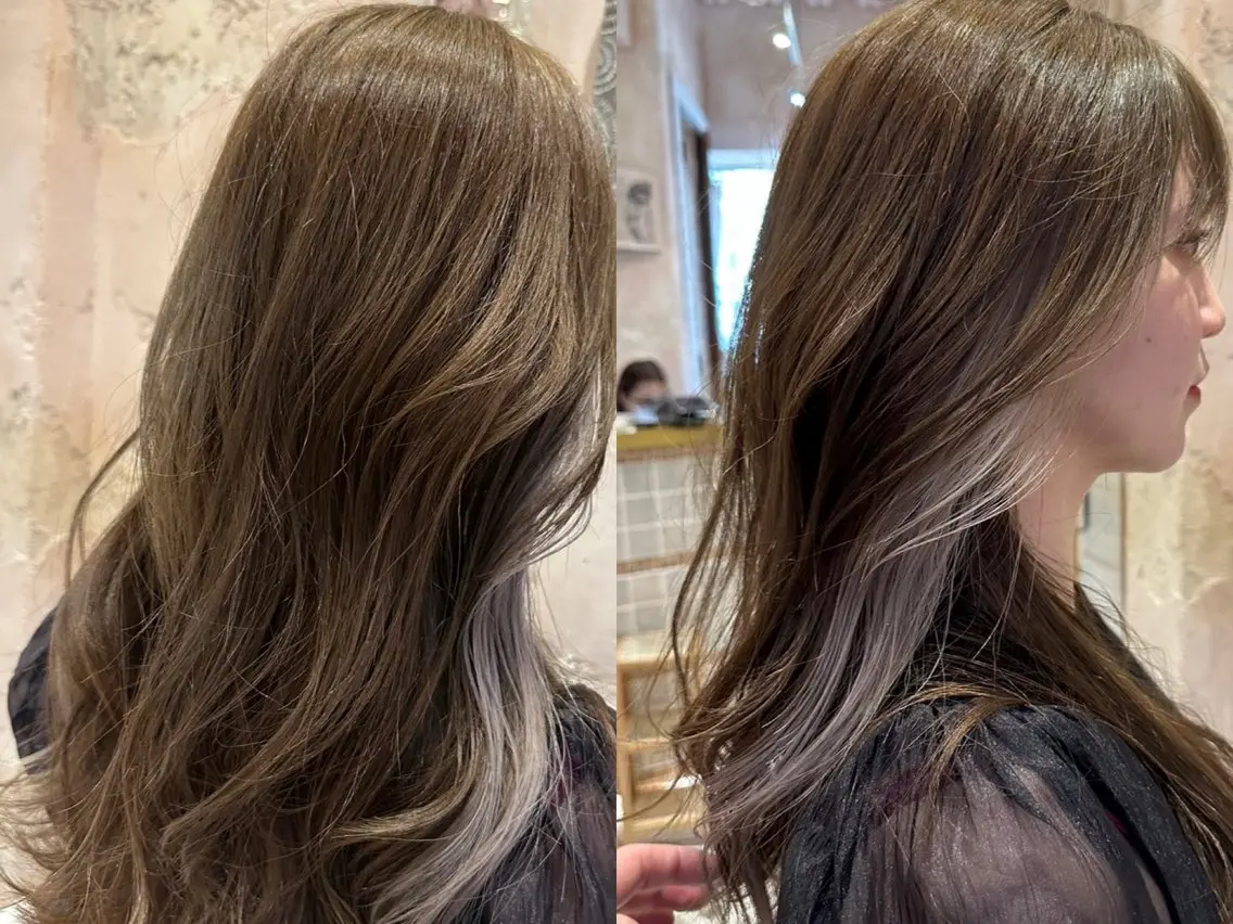 ミディアム カット ヘアカラー トリートメント ブリーチなしダブル カラー縮毛矯正 下野のヘアスタイル