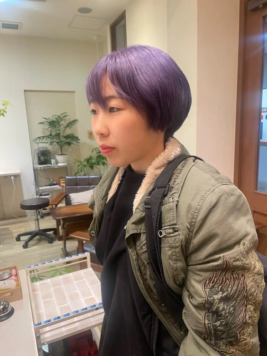 ショート カラー ブリーチ パープルカラー 髪質改善/Bloss om🌷高橋沙衣のヘアスタイル