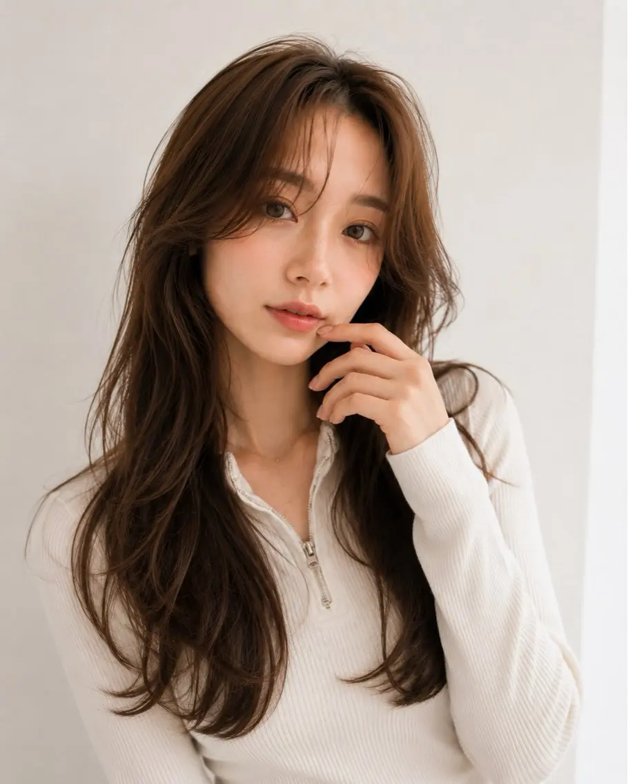セミロング カラー バレイヤージュ ブリーチ ケアブリーチ 透明感カラー ダブルカラー カット ヘアカラー トリートメント 顔まわりレイヤー× 韓国ヘアオタベシンヤのヘアスタイル
