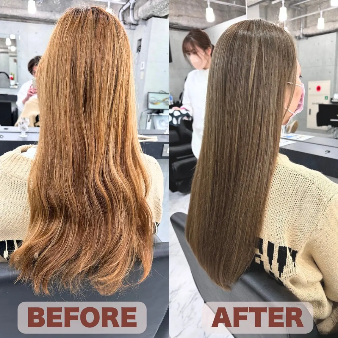 ロング アッシュ ハイライト カット ヘアカラー Endearing 銀座/レイヤーカットのヘアスタイル