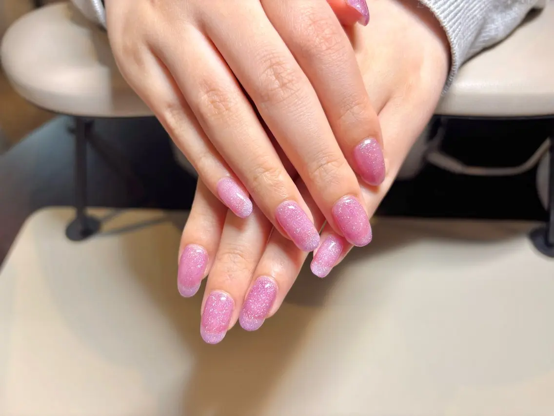ネイル キラキラネイル ワンカラーネイル ピンク シンプルネイル ハンドネイル Sakura Hのネイルデザイン