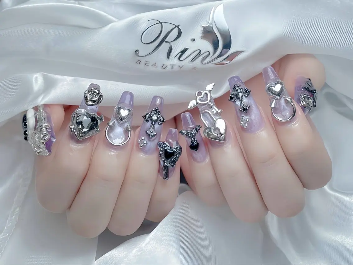 ネイル オーロラネイル ブルー フラッシュネイル フラワーネイル フットネイル ハンドネイル Rin Nail 新大久保店のネイルデザイン