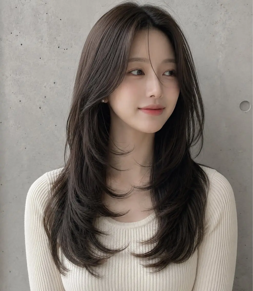 セミロング カラー ヘアアレンジ 黒髪 透明感カラー グレージュ くびれヘア ハッシュカット カット ヘアカラー トリートメント 🌫️大人韓国ヘア 🌫️naoyaのヘアスタイル