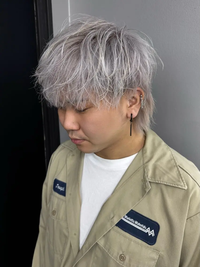 ミディアム メンズ メンズウルフカット ウルフカット カット asumi/栄/ハイ トーン/ブリーチ/のヘアスタイル