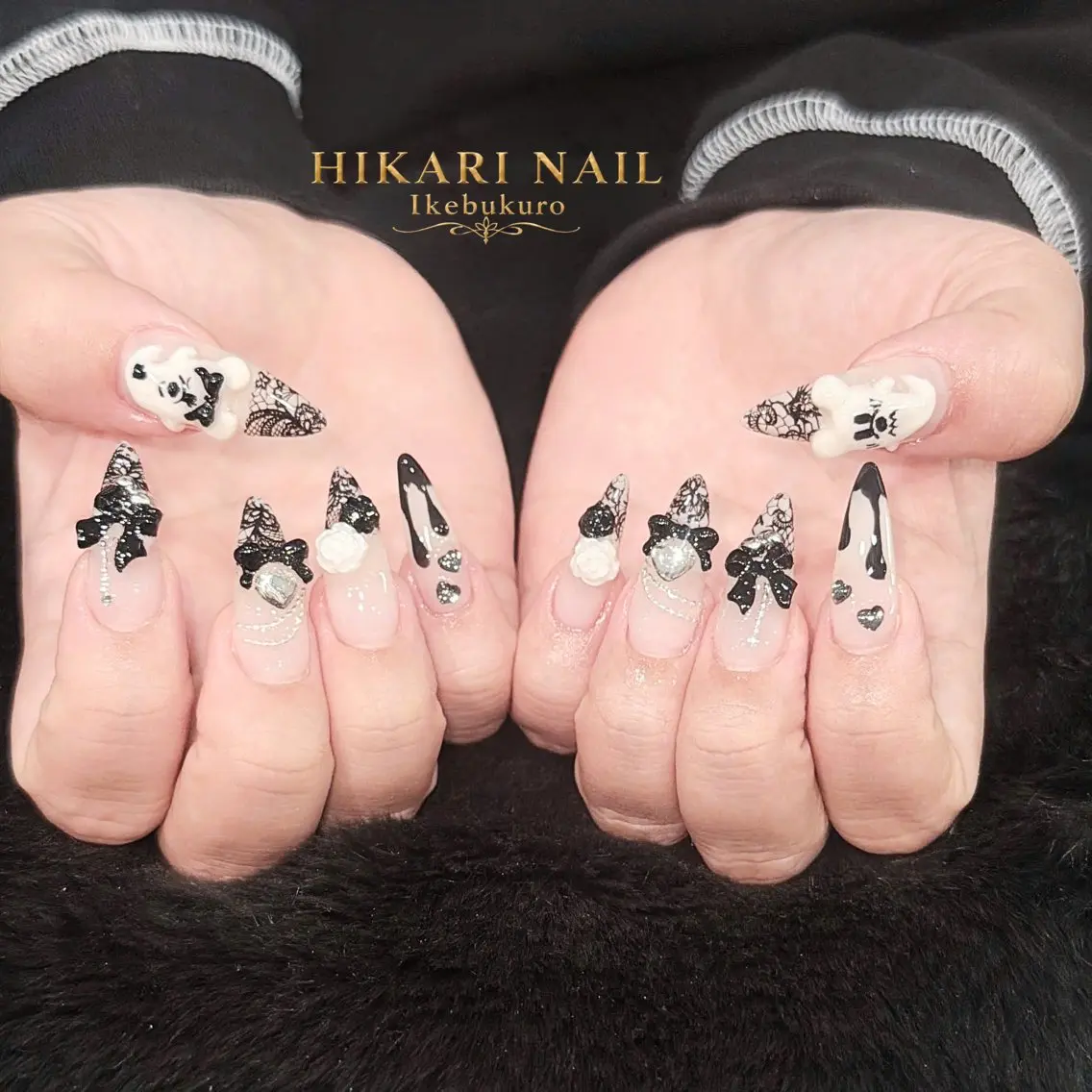 ネイル チークネイル 長さ出し フレンチネイル ガーリー ハロウィン ハンドネイル HikariNail Ikebukuroのネイルデザイン