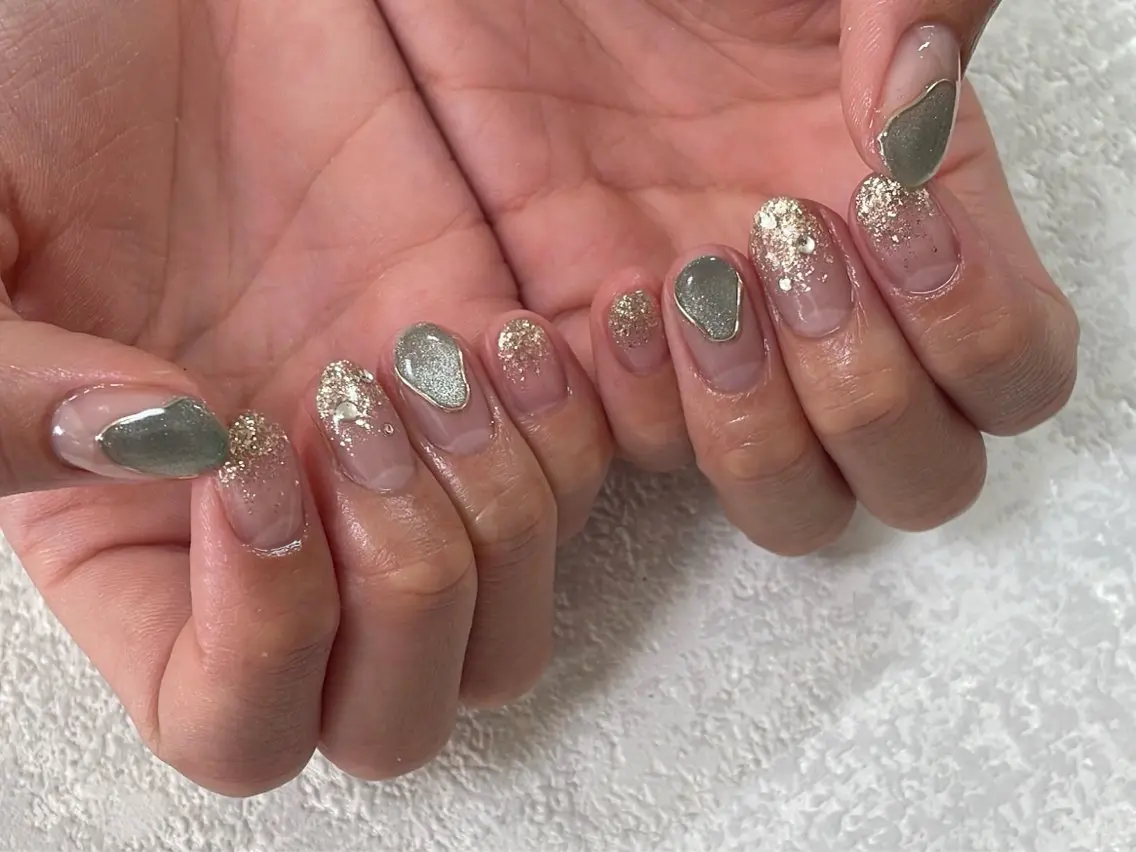 ネイル オーロラネイル フットネイル フレンチネイル ジェルネイル 韓国ネイル ハンドネイル kiki nail &brow二子玉川のネイルデザイン