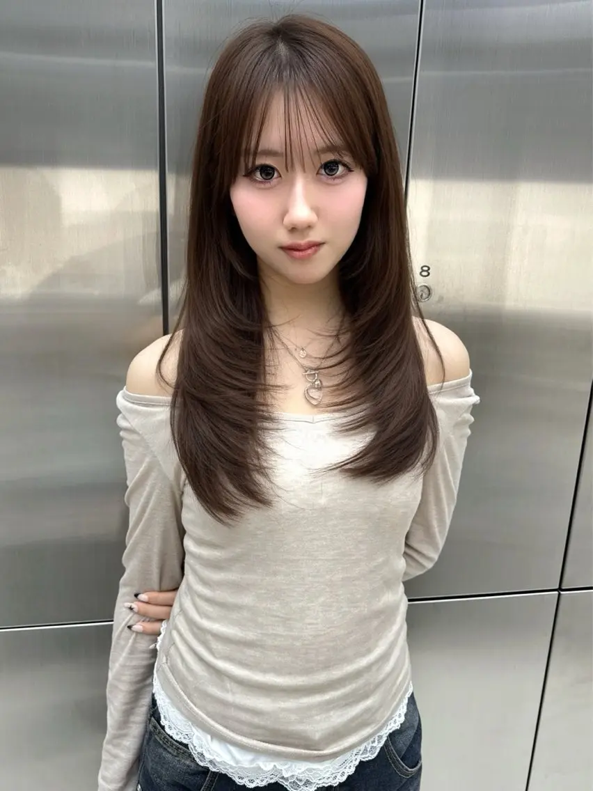 セミロング カラー カット ヘアカラー トリートメント 木屋元一/縮毛矯正 /前髪/レイヤーのヘアスタイル