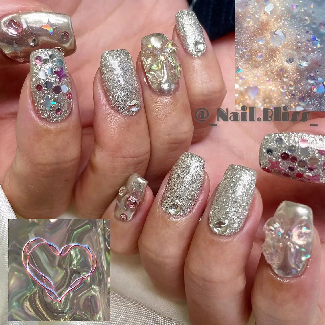 ネイル キラキラネイル ラメ(グリッター) ミラーネイル シルバー ハンドネイル NAIL BLISSのネイルデザイン