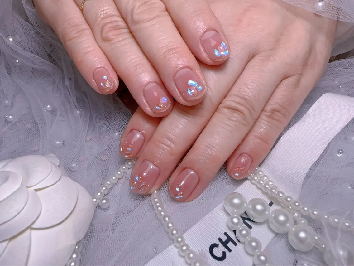 ネイル オーロラネイル フットネイル 韓国ネイル ラメ(グリッター) ラメグラデーション Belle nail salon 新小岩のネイルデザイン