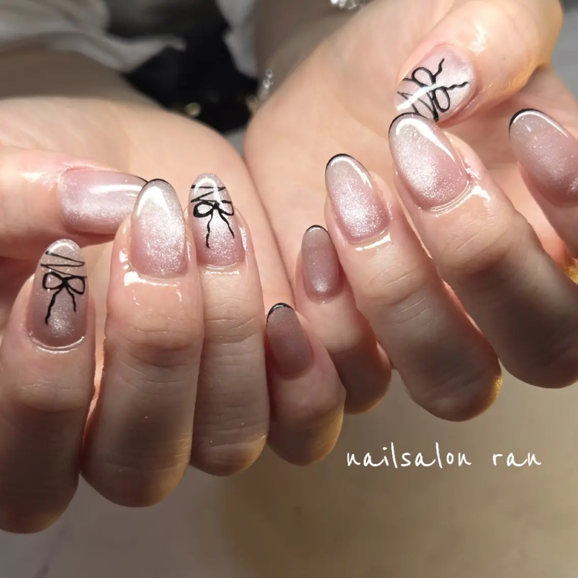 ネイル アートネイル リボン ハンドネイル ハンドケア nailsalon ranのネイルデザイン