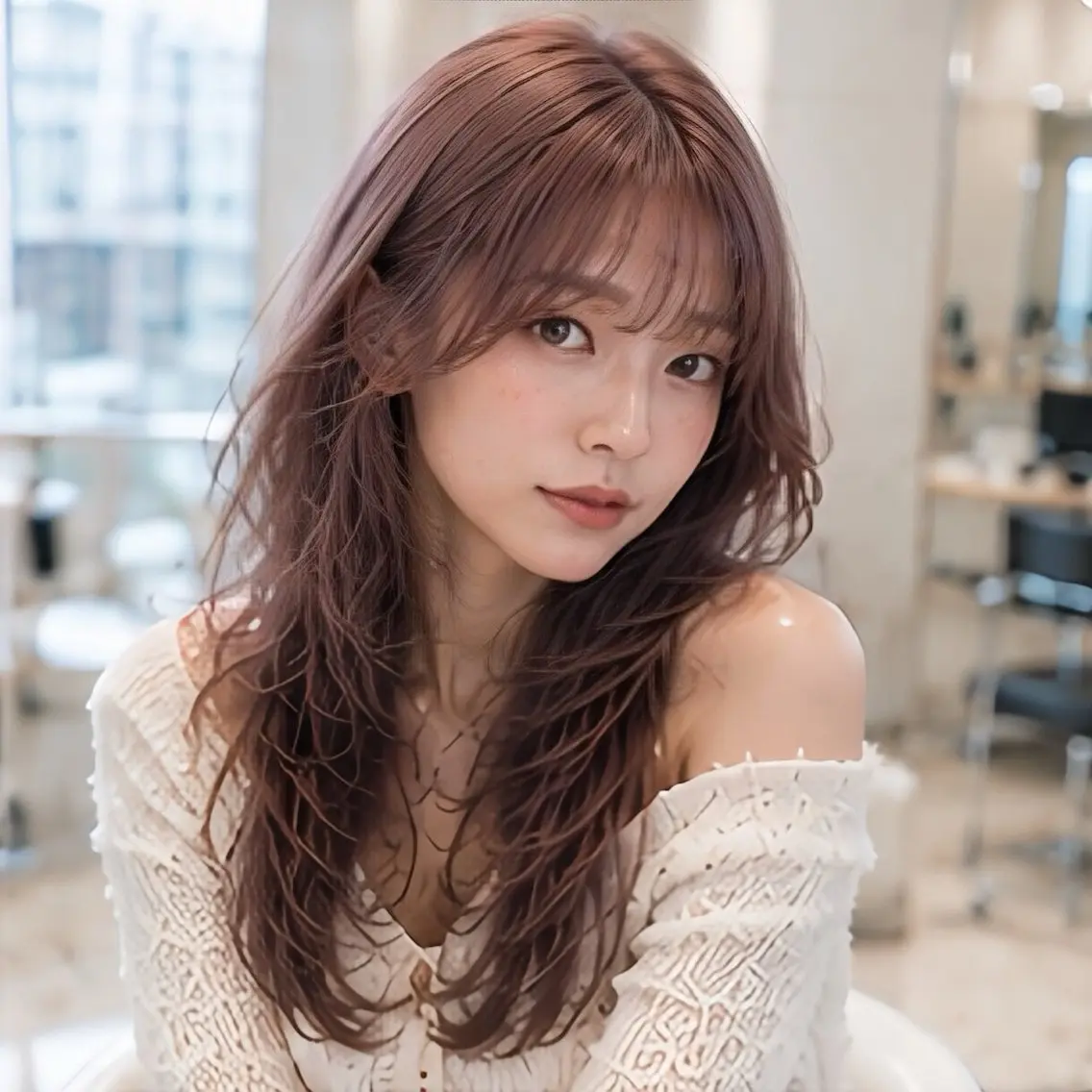 ロング カラー カット ヘアカラー レイヤー/顔まわり /縮毛矯正/おばかんのヘアスタイル
