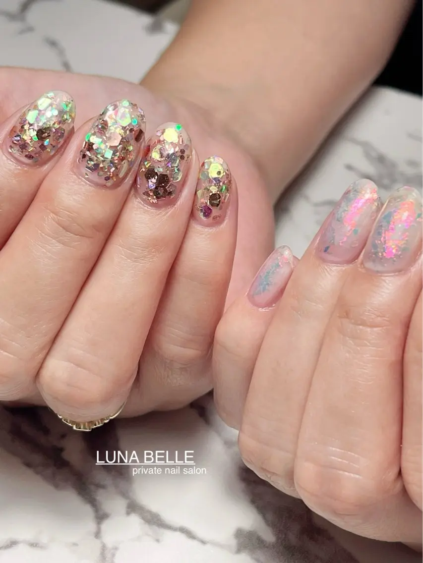 ネイル オーロラネイル ラメ(グリッター) ハンドネイル LUNA BELLEのネイルデザイン