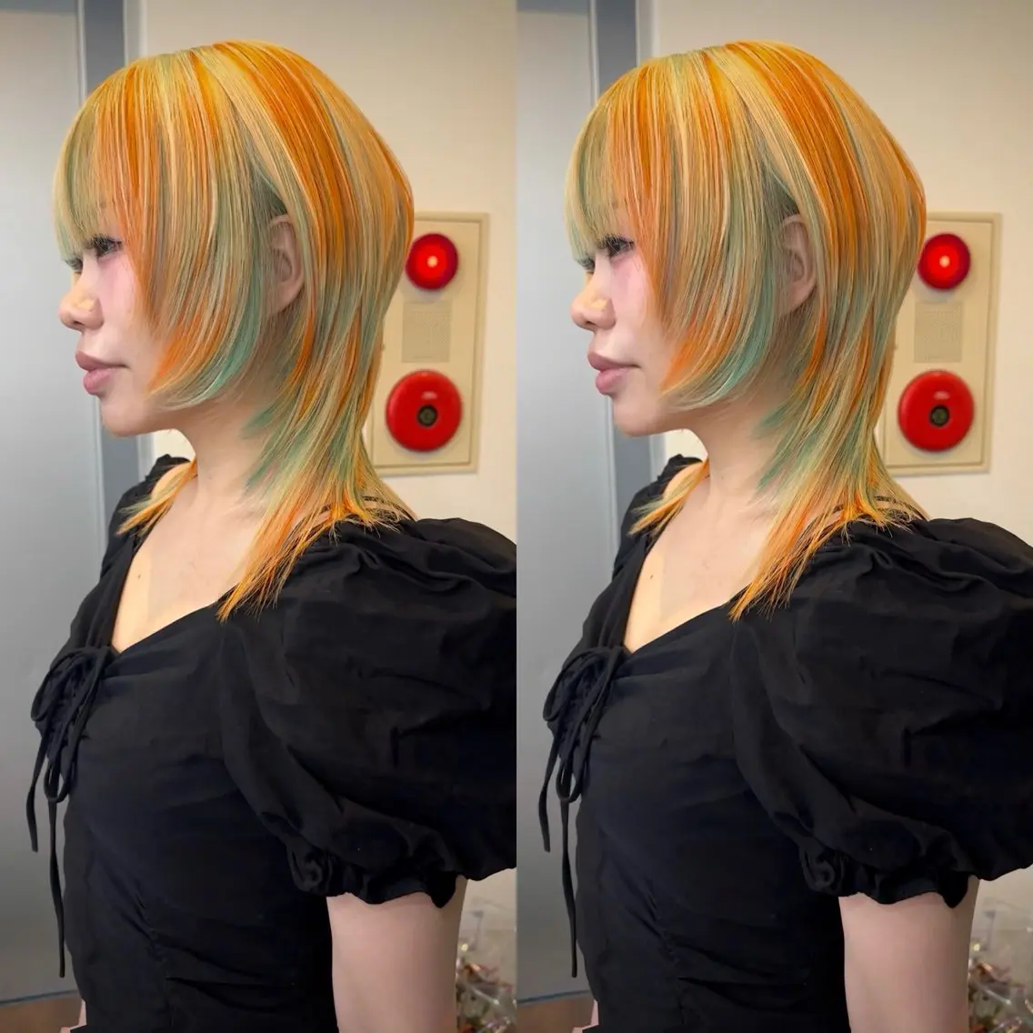 カラー ブリーチ デザインカラー ハイトーンカラー ミント オレンジ ヘアカラー slit kokoroのヘアスタイル
