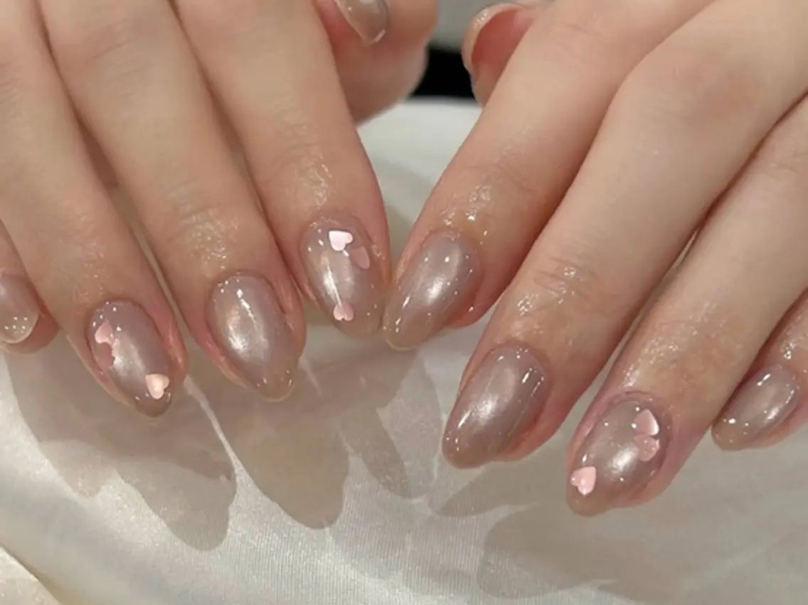ネイル オーロラネイル 長さ出し フレンチネイル ジェルネイル ガラスフレンチ ハンドネイル Rela・S NAILのネイルデザイン