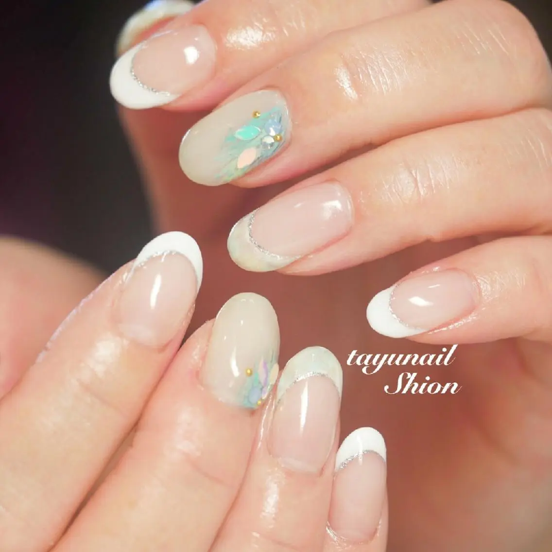 ネイル ブルー フレンチネイル ジェルネイル パラジェル 春ネイル ネイルサロン 【たゆnail】のネイルデザイン