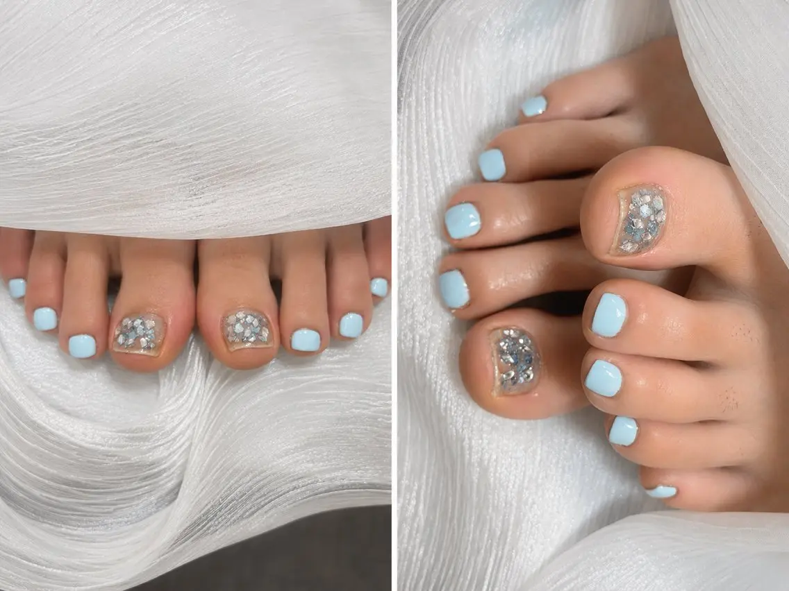 ネイル ブルー フットネイル ジェルネイル キラキラネイル ワンカラーネイル MEO MEO NAIL 守山のネイルデザイン