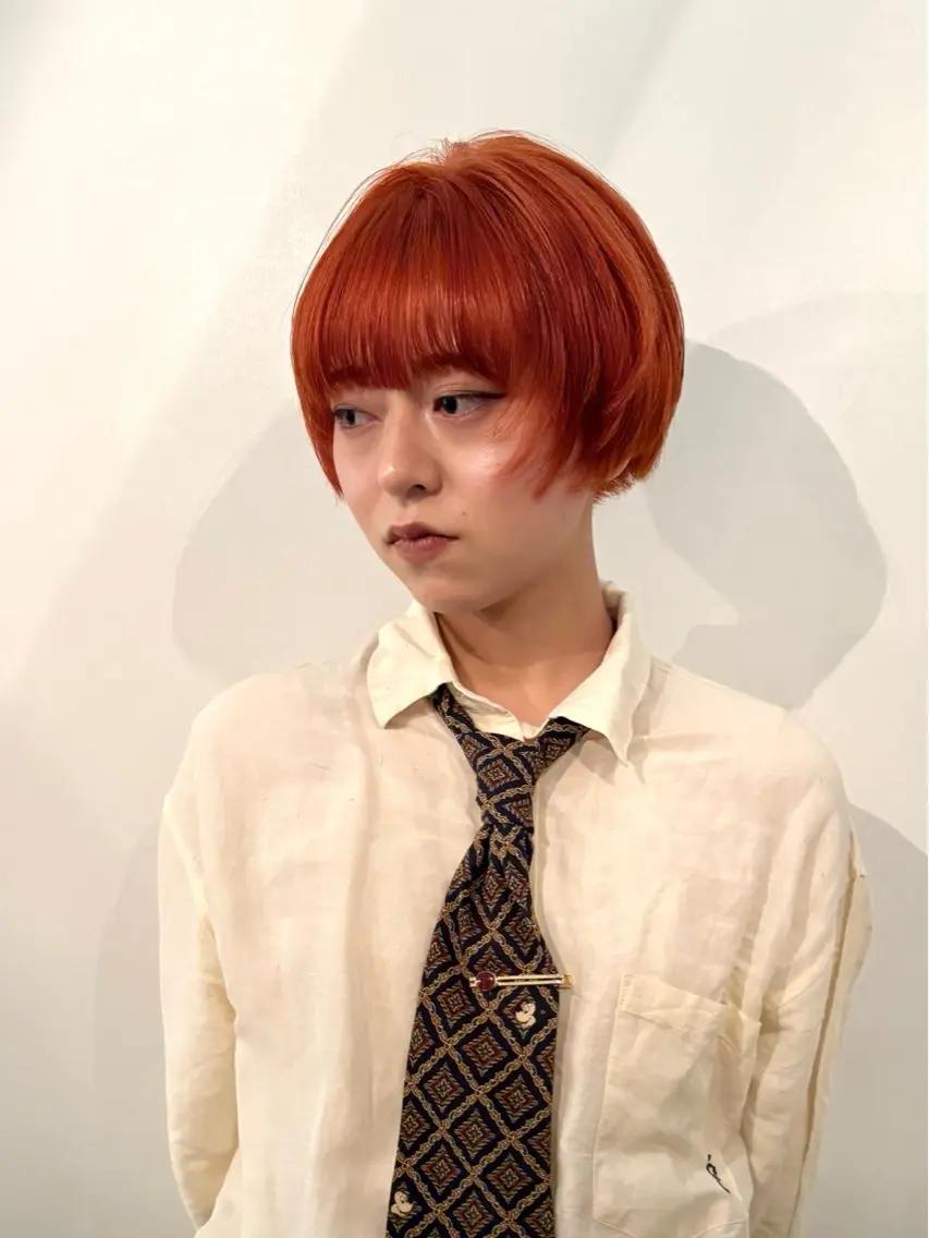 ショート カラー ブリーチ ダブルカラー オレンジ ショートヘア 川合 慶輔のヘアスタイル