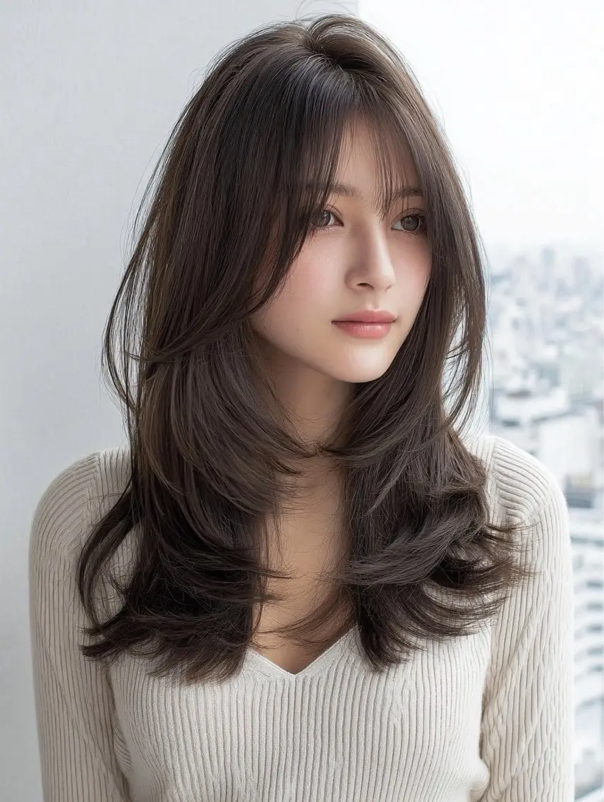 ロング 縮毛矯正 絶対綺麗な暖色カラー 🎯あります✨増渕✨のヘアスタイル