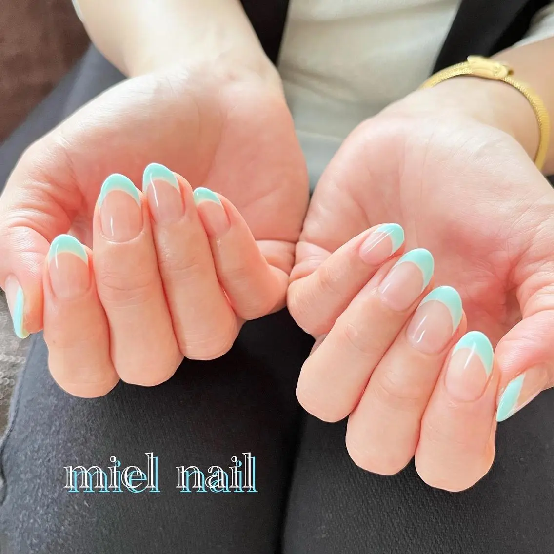 ネイル ブルー フレンチネイル シンプルネイル ハンドネイル miel nailのネイルデザイン