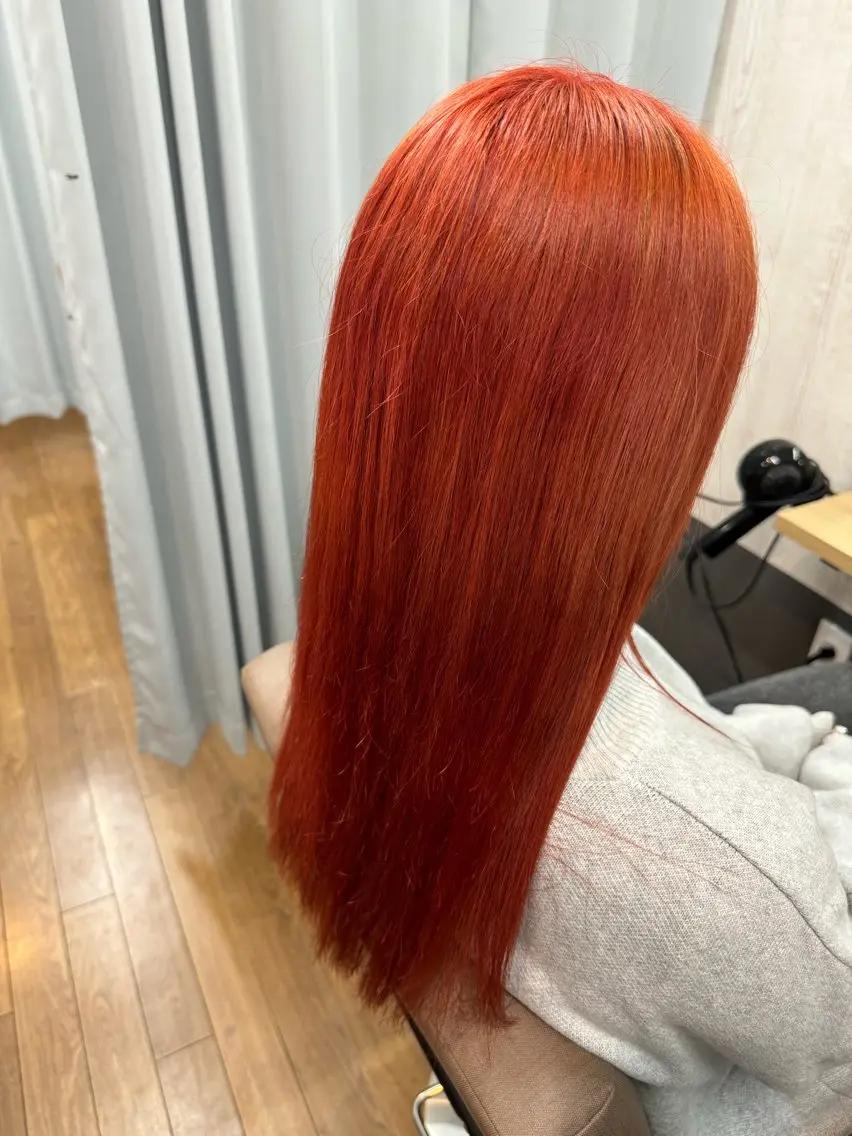 ロング カラー ブリーチ オレンジ レッドカラー 縮毛矯正 TELA HAIR 幕張本郷店 澤田のヘアスタイル