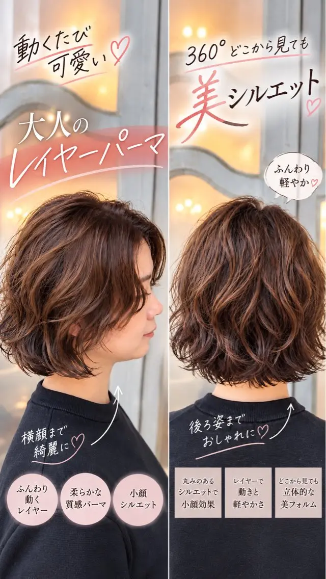 ショート パーマ ボブレイヤー ボブ レイヤーカット legareレイヤー 🌈山村/髪質改善のヘアスタイル