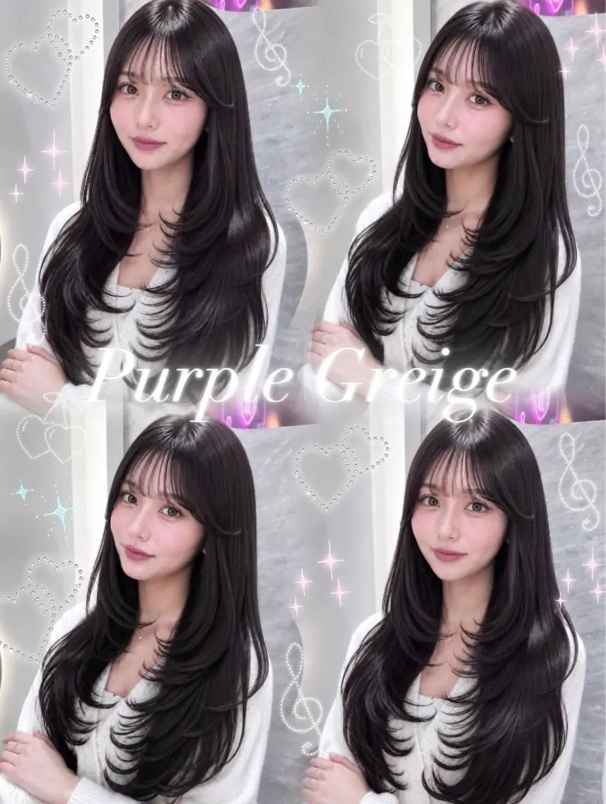 セミロング カラー ヘアアレンジ 黒髪 ブルーカラー ブルーブラック 透明感カラー グレージュ カット ヘアカラー 🖤kana韓国ヘア 艶髪カラー特化🖤のヘアスタイル