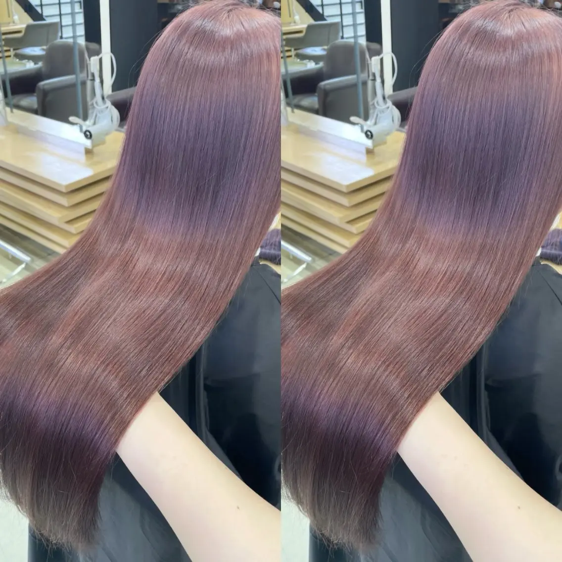 ロング ピンクブラウン ピンクラベンダー 髪質改善 ヘアカラー トリートメント 艶髪カラー🫧 髪質改善🪽萩原のヘアスタイル