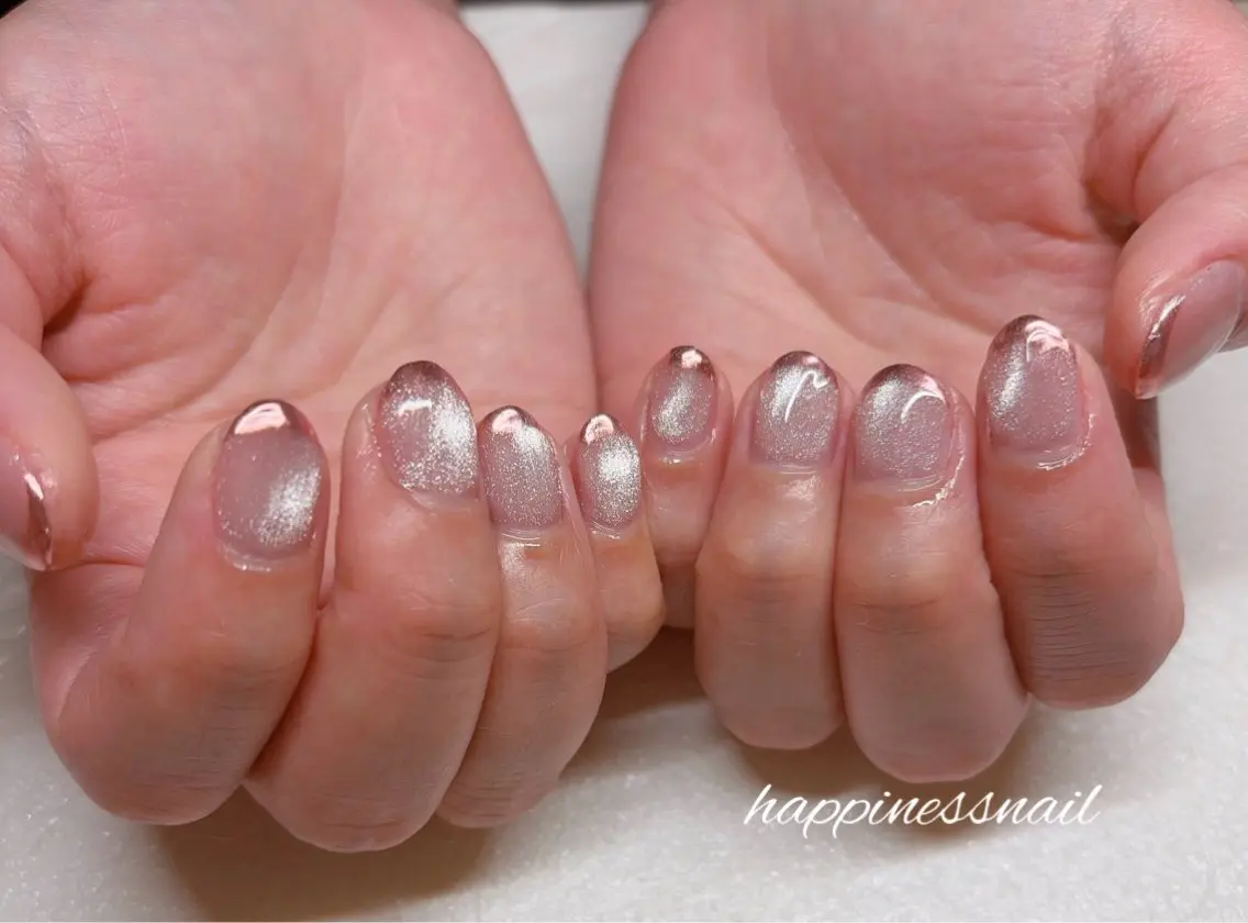 ネイル フレンチネイル 氷ネイル・うるうるネイル ミラーネイル happiness nailのネイルデザイン