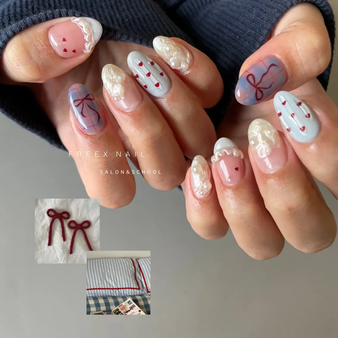 ネイル ガーリー 韓国ネイル リボン ハンドネイル フットネイル freex nail /ニュアンス/個性派のネイルデザイン