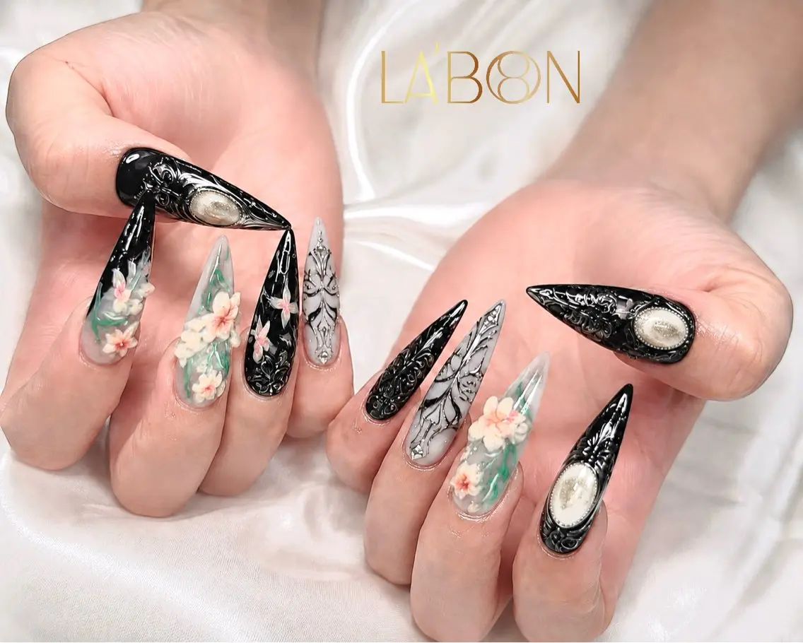 ネイル アートネイル 長さ出し フラワーネイル ロングネイル 持ち込み Labon Nails Artのネイルデザイン