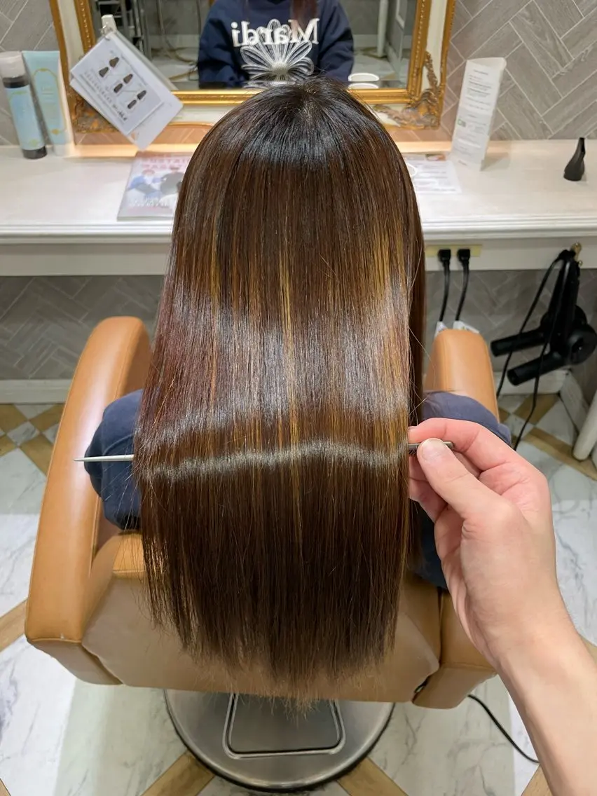 ロング 髪質改善 レイヤーカット 縮毛矯正 カット 縮毛矯正 トリートメント 美髪縮毛矯正🩶 髪質改善/Shinaのヘアスタイル